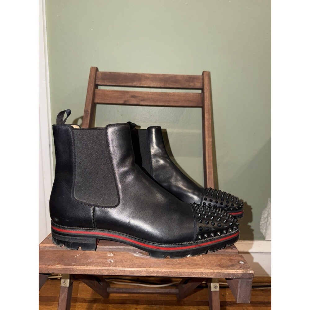 Authentic CHRISTIAN LOUBOUTIN Melon Spikes leather Chelsea boots, EU 45, US 12